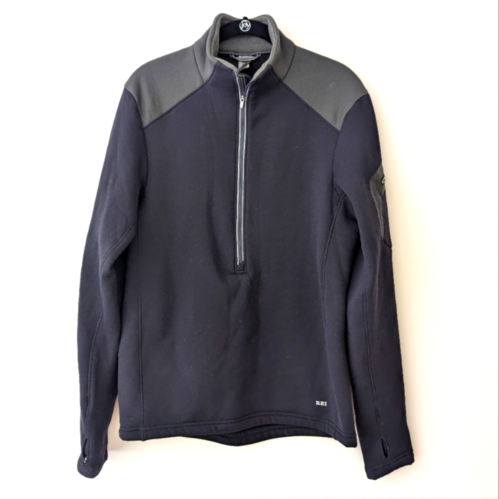 REI Men's 1/2 Zip Fleece Pullover Jacket Black Gray Size M